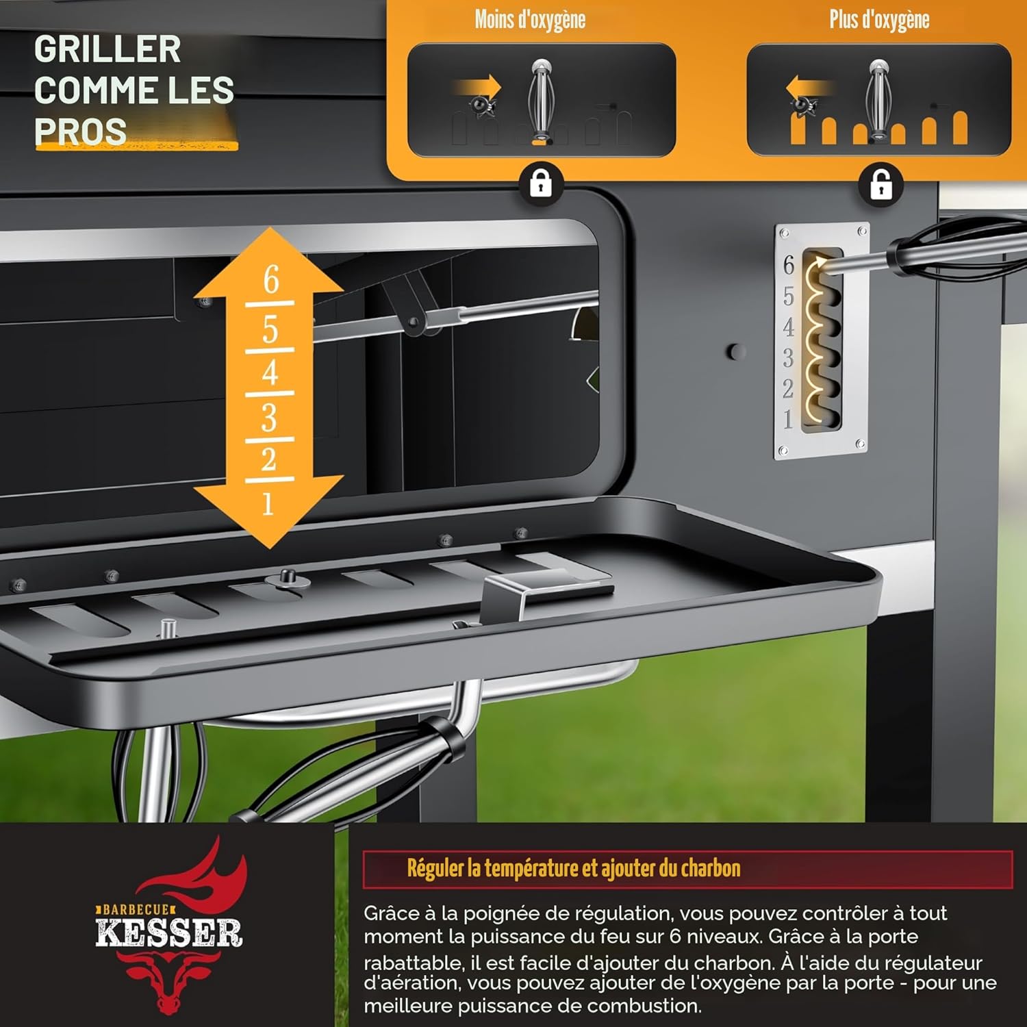 KESSER - Chariot Grill XXL - barbecue charbon avec couvercle, roues, grille, thermomètre