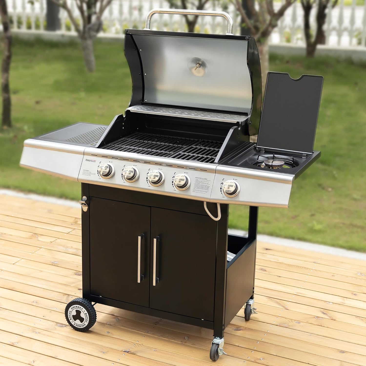 Royal Gourmet – Barbecue Série 4+1 – 14,5kW, inox, tablettes, 2 portes