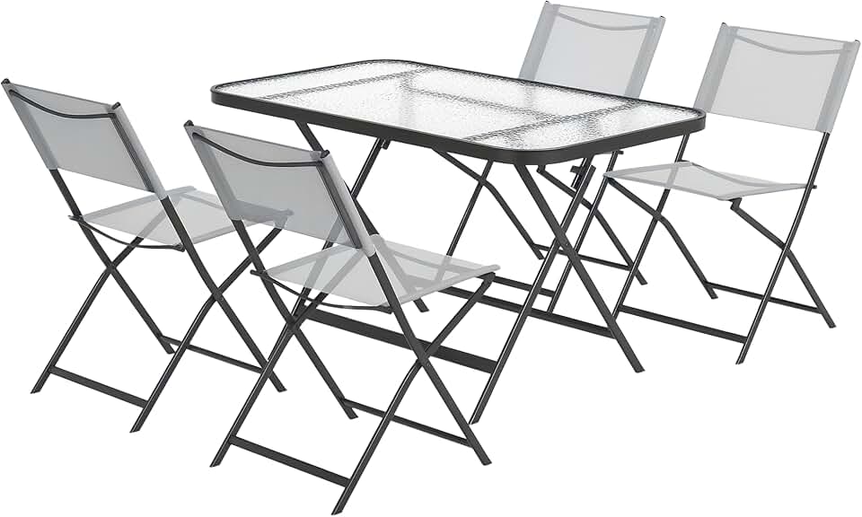 Outsunny - Ensemble de jardin 5 pcs - chaises pliables, table verre, gris