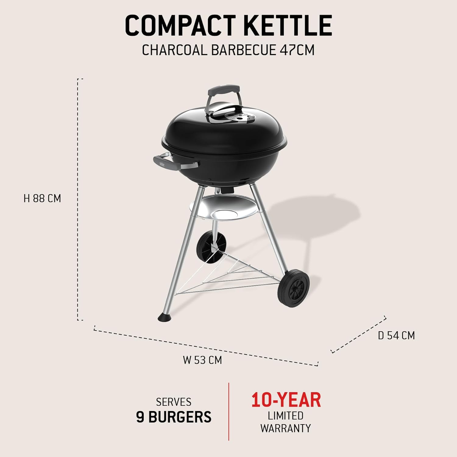 Weber - Compact Kettle 2026 - 47 cm - barbecue charbon, grille 3 niveaux