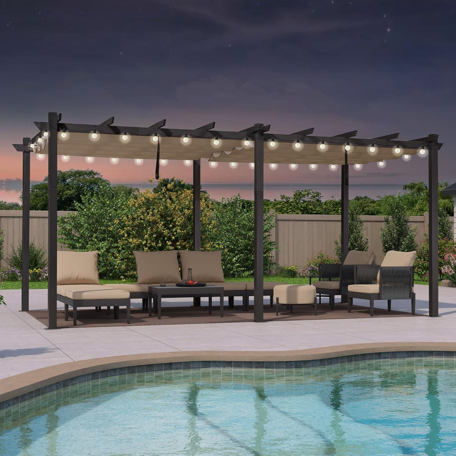 PURPLE LEAF - pergola aluminium 5,5x3,5m toit rétractable LED kaki