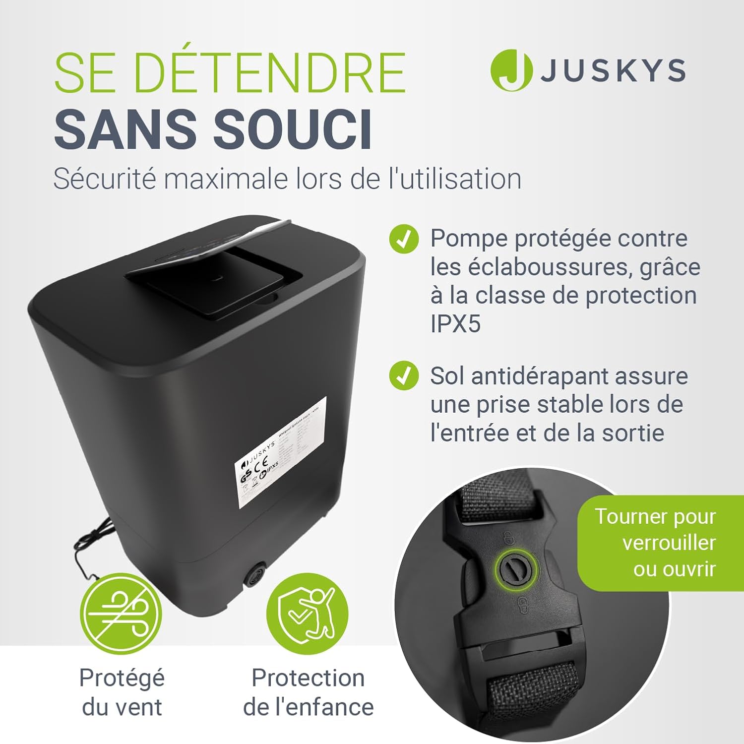 JUSKYS® Bain bouillonnant SpaLuxe – Structure extérieure, 130 Buses, Puissance Totale 3000 W, éclairage LED Noir/Blanc