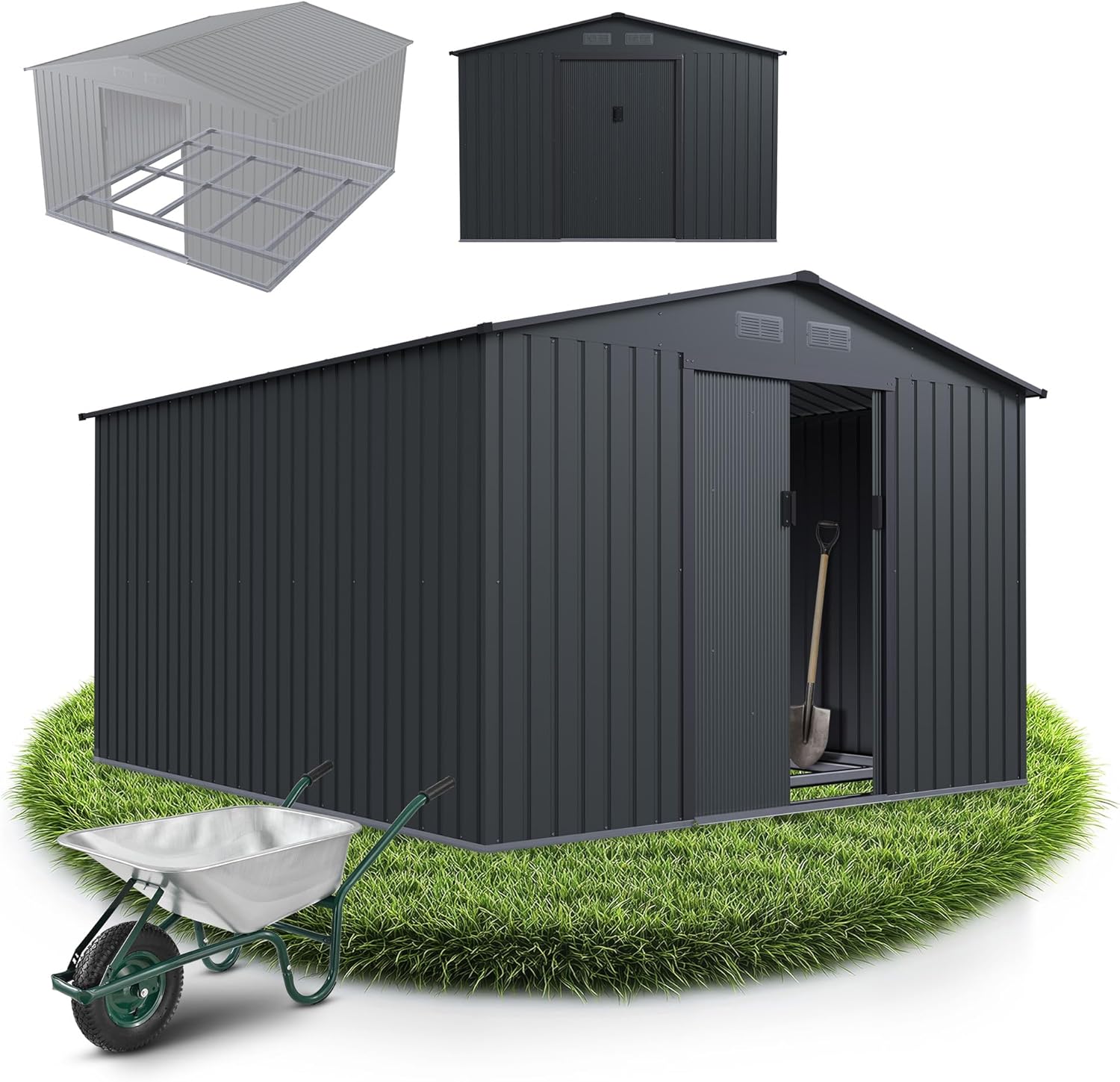 Juskys - abri métallique XXL - grand format - porte coulissante, cadre, verrou