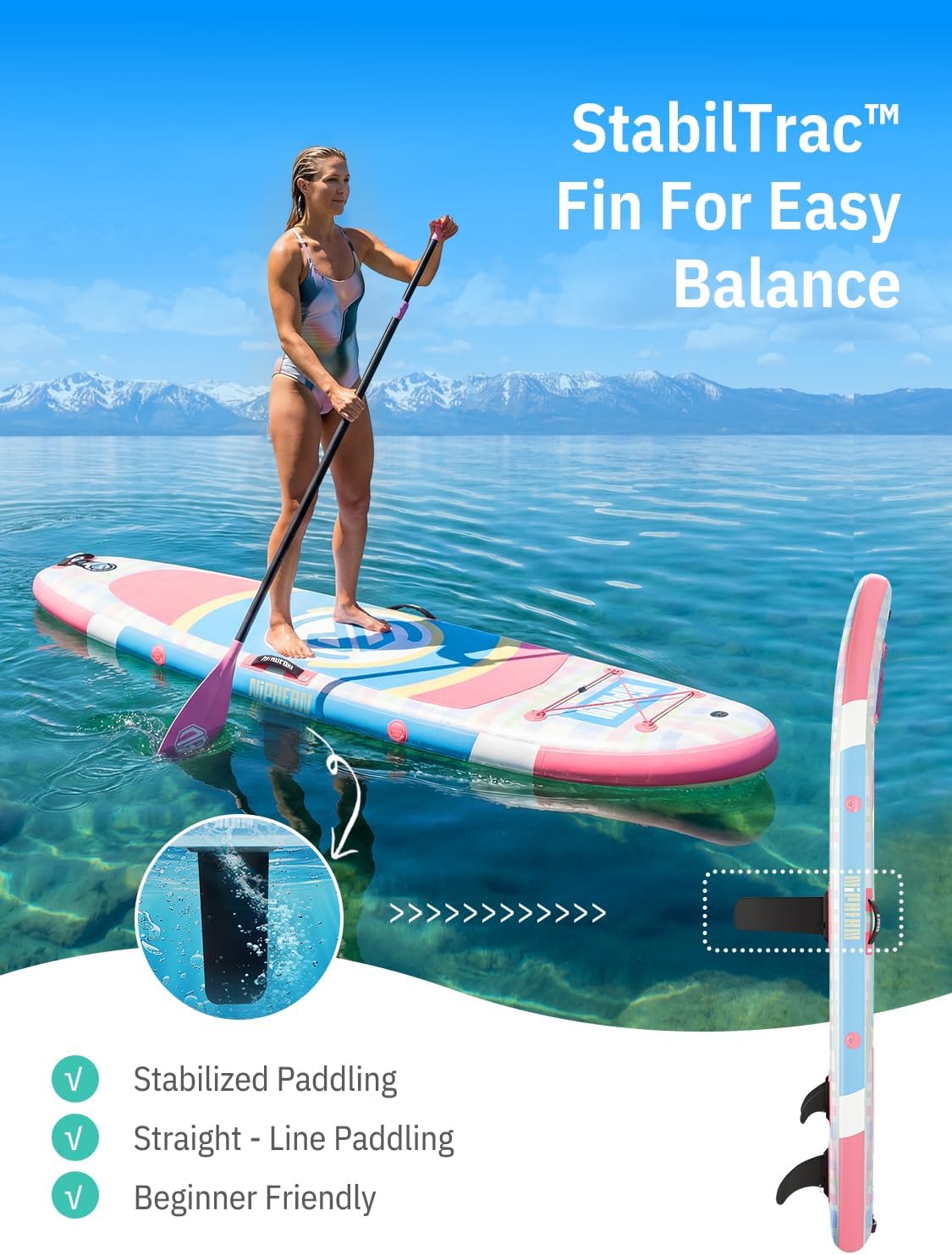 Niphean - Paddle gonflable adulte, ultraléger, siège, +30% stabilité, antidérapant, yoga, animaux
