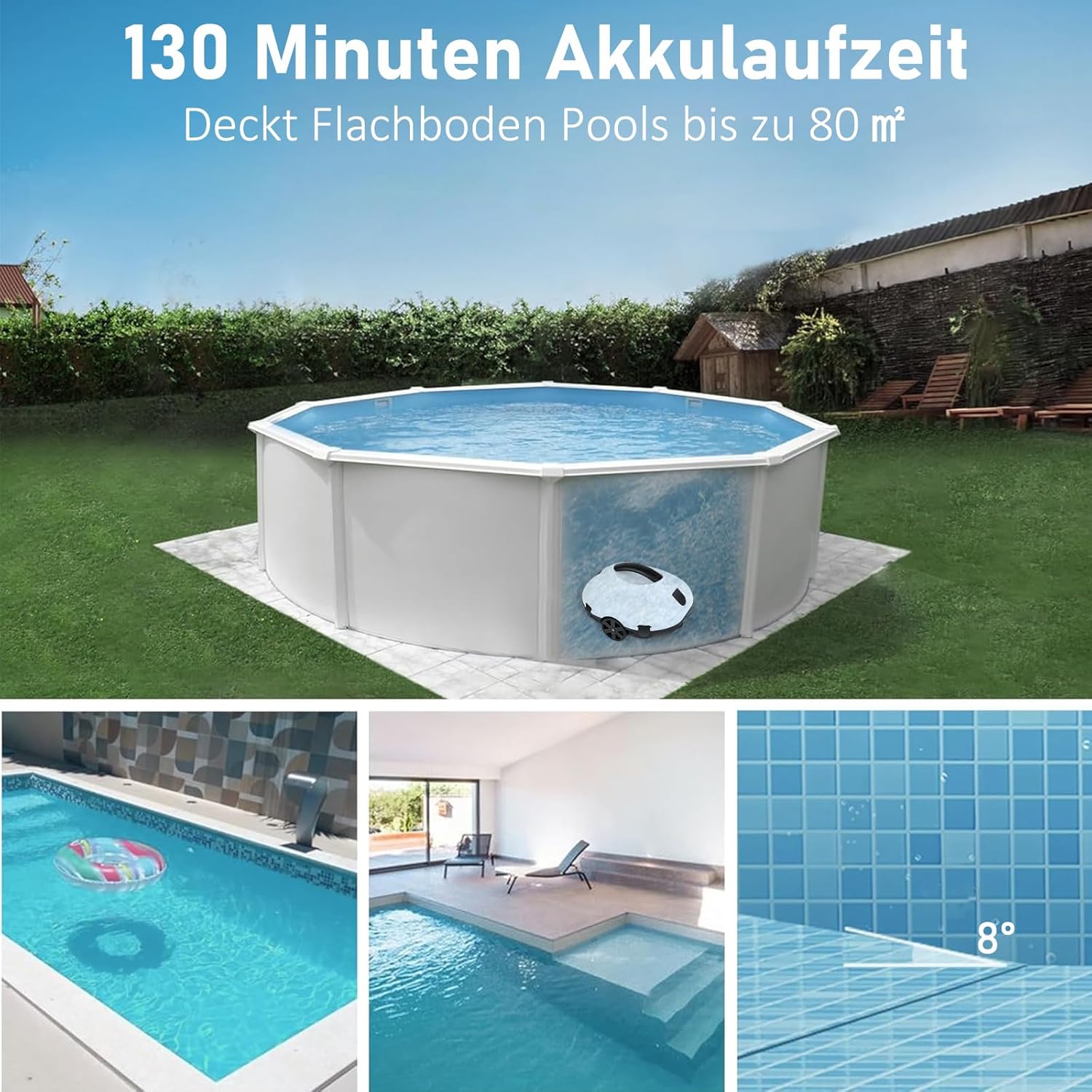 COOLWEST – Robot piscine sans fil, 130 min, stationnement auto