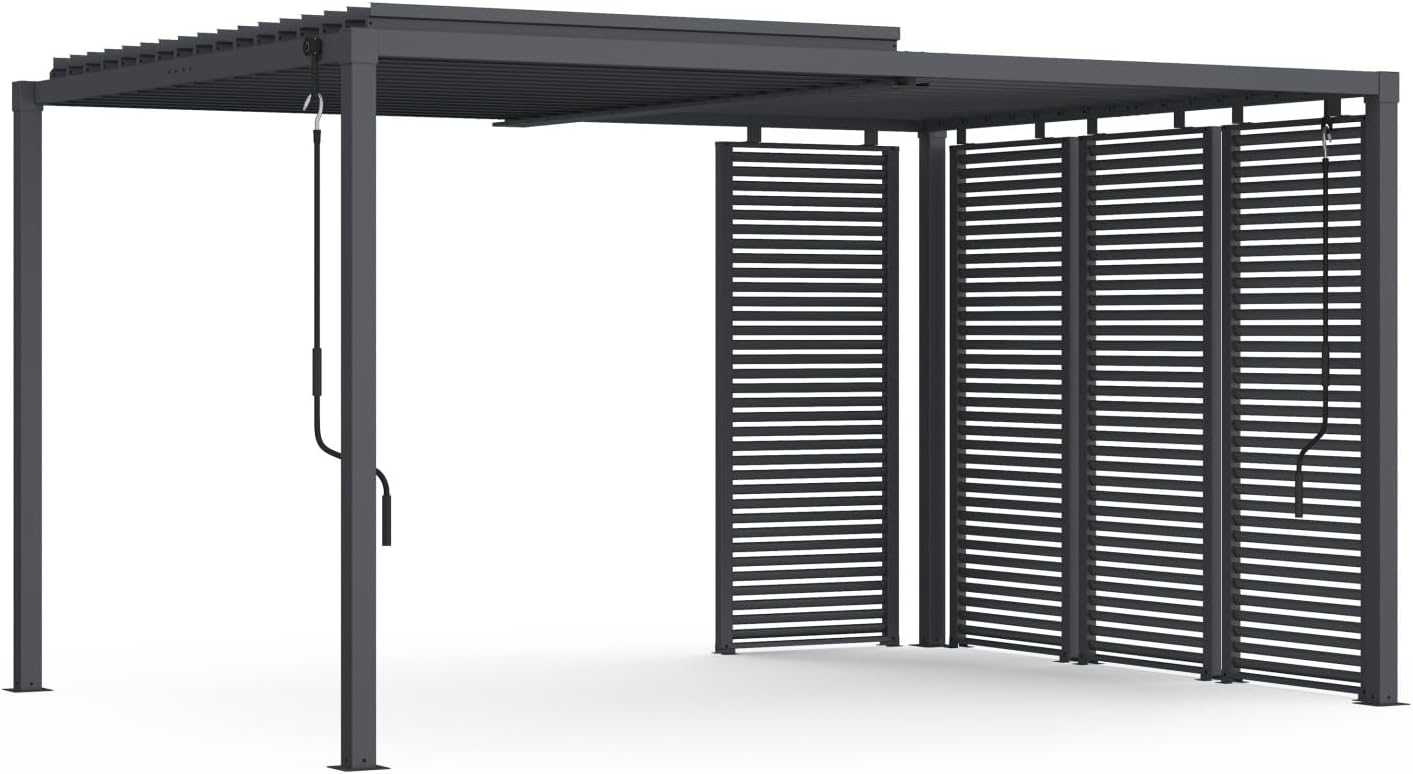 IDMarket - Pergola bioclimatique acier 3x4m lames orientables gris