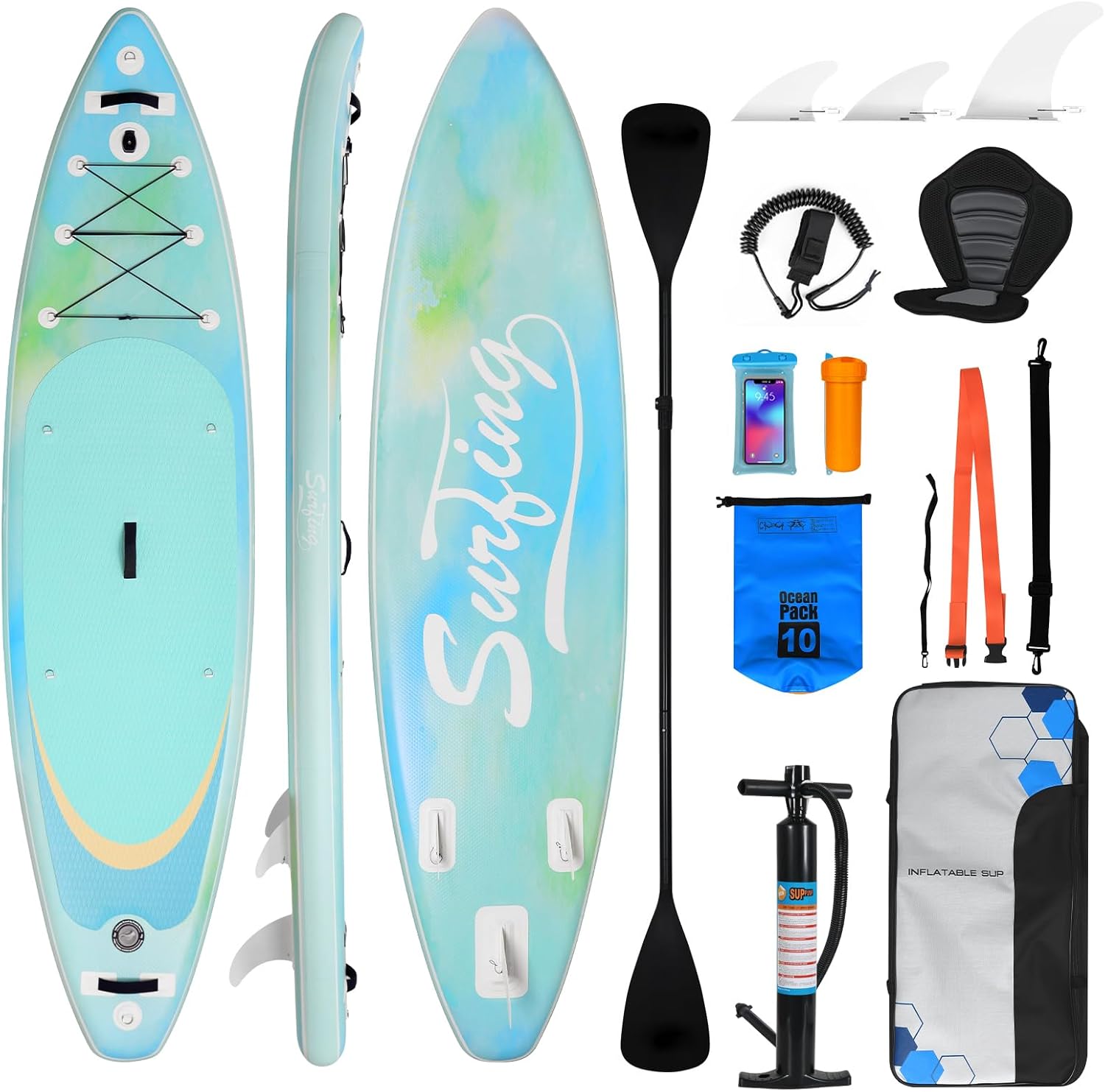 YU YUSING - paddle gonflable adulte - 320/335cm - 2 places, siège kayak, pagaie alu, support caméra, pompe, 150 kg