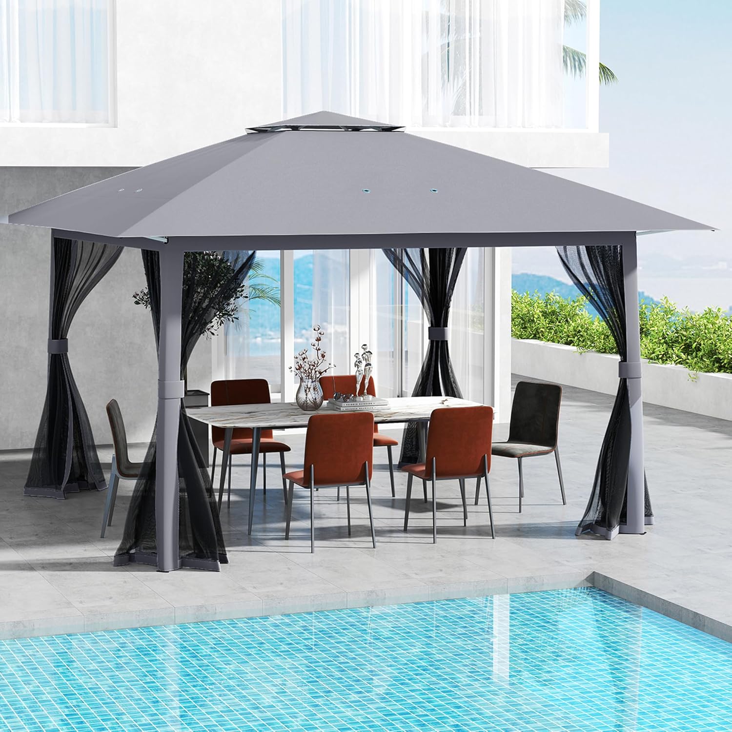 RELAX4LIFE - tonnelle pliante série 4x4 m - moustiquaire, tissu anti-UV, cadre métal