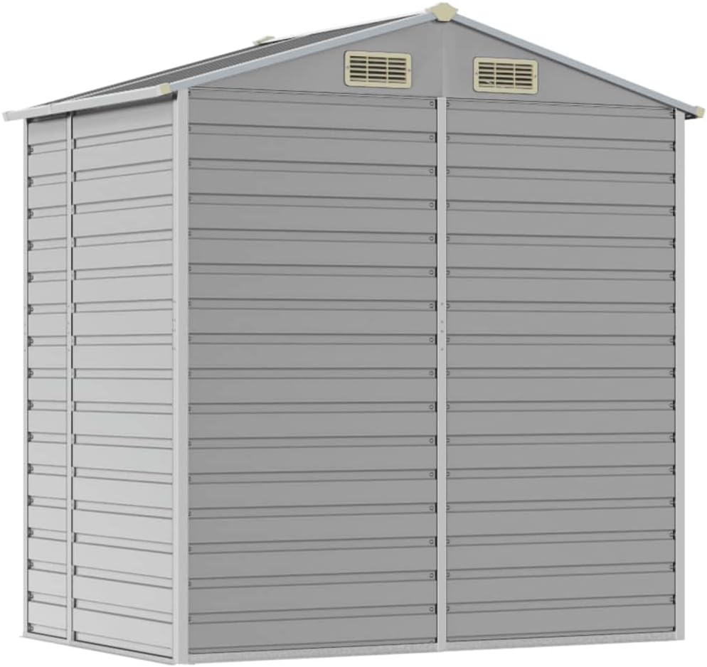 vidaXL Abri de Jardin, Cabane à Outils avec Poignées, Remise à Outils avec Toit Inclinable, Abri de Rangement Patio, Gris Clair 191x130x198 cm Acier Galvanisé
