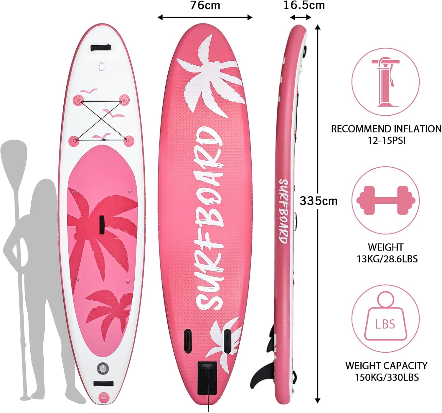 YU YUSING - Paddle gonflable adulte - 320/335cm - 2 places, siège kayak, pagaie alu, support caméra, pompe, 150kg