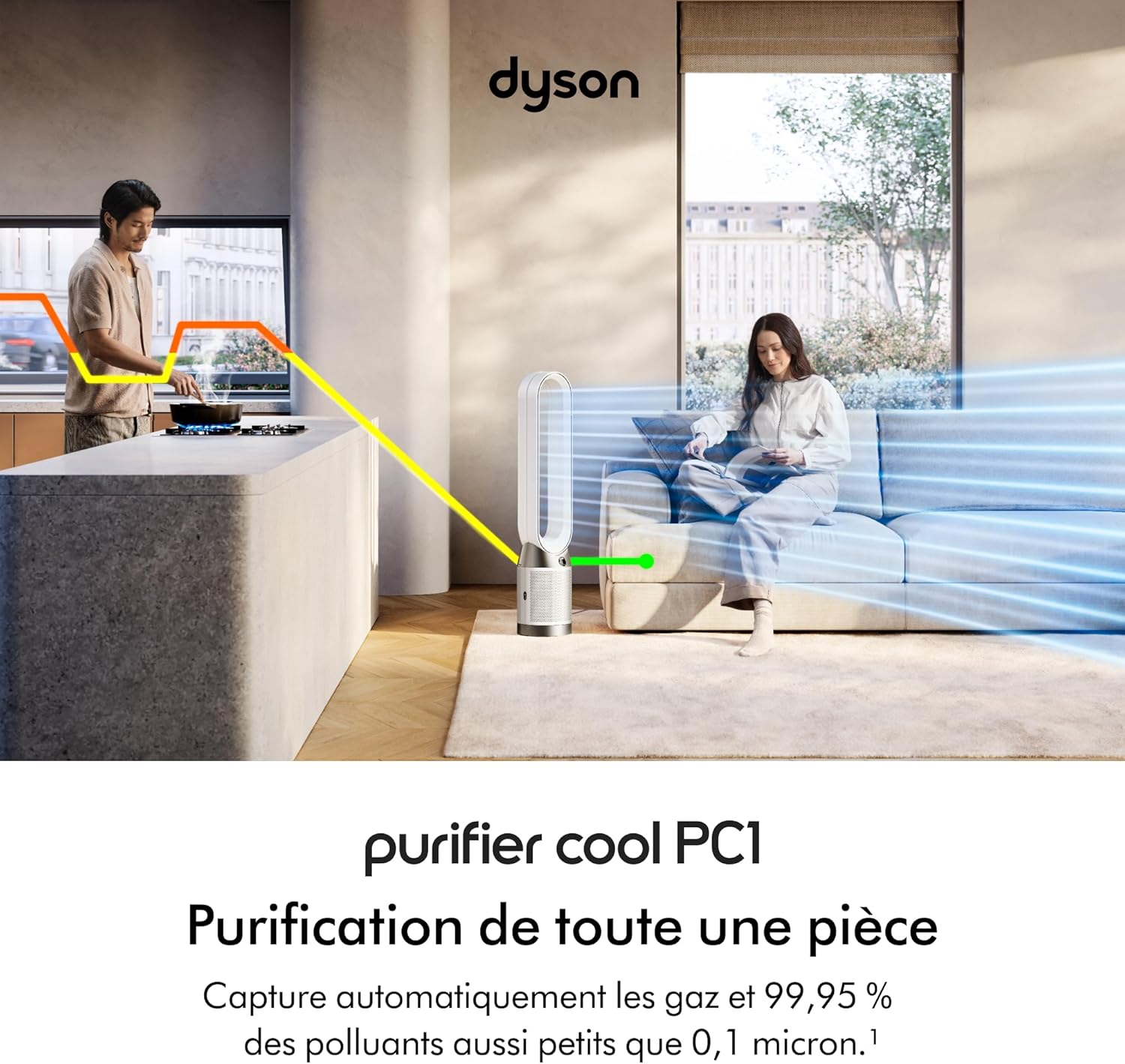 Dyson - Purifier Cool PC1 - ventilateur 2-en-1, flux puissant, blanc/argent - PC1