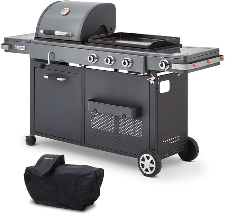 Favex - Brasero Bi-Energy XL - 60x42 cm - gaz/charbon, 3 brûleurs, housse