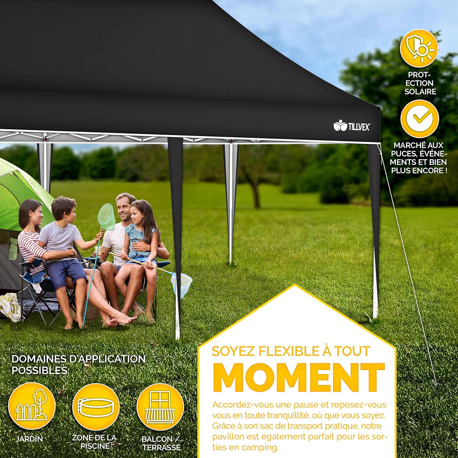 Tillvex - tonnelle pliable 3x6m, étanche, UV50+, sac inclus