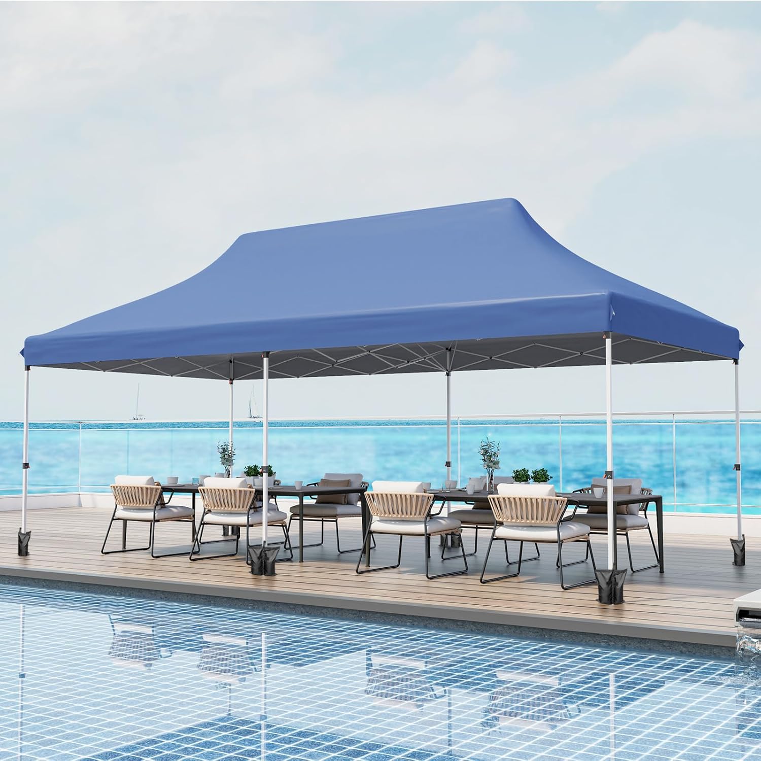 GOPLUS - tonnelle pliante - 3x6m - imperméable, avec sacs, bleu