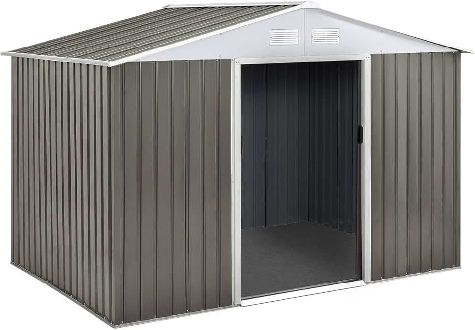 Habitat et Jardin - Dallas - 191x277x202 cm - abri de jardin métal, acier galvanisé, taupe/blanc