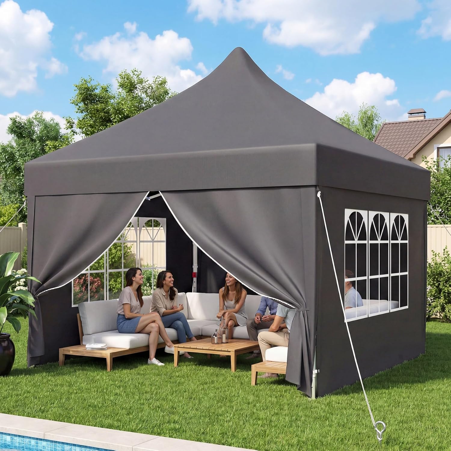Devoko - tonnelle pliante 3x3m - hauteur réglable, tissu imperméable