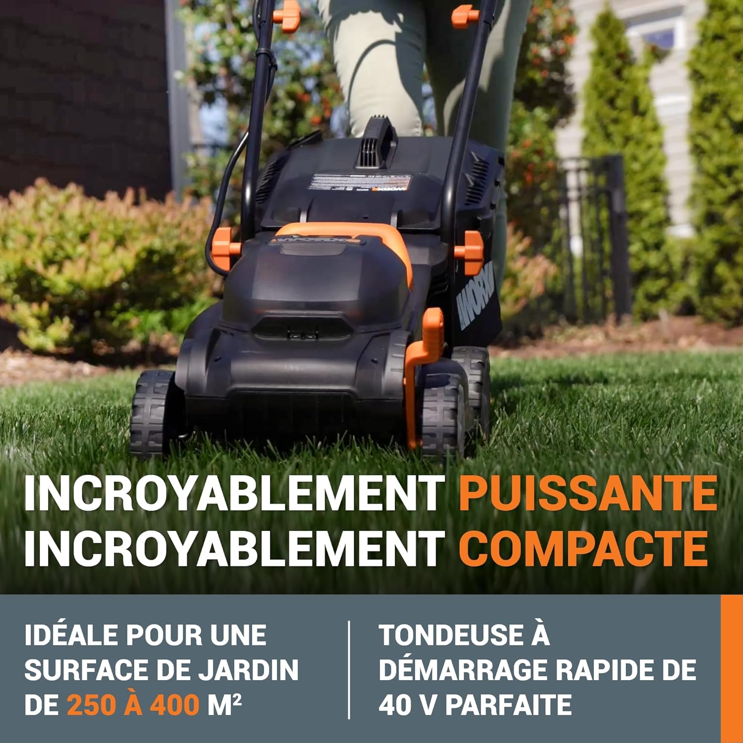 WORX - Tondeuse sans fil 40V, 34cm, 6 hauteurs, compacte, WG779E.1