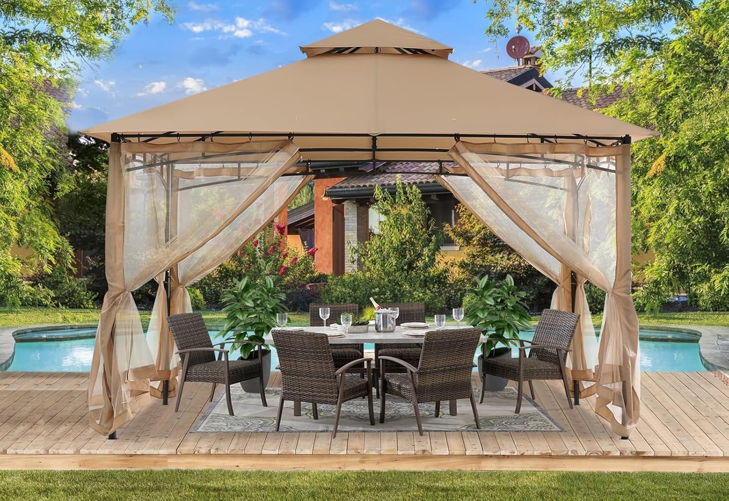 ABCCANOPY - tonnelle terrasse robuste - 3m x 3m - moustiquaire