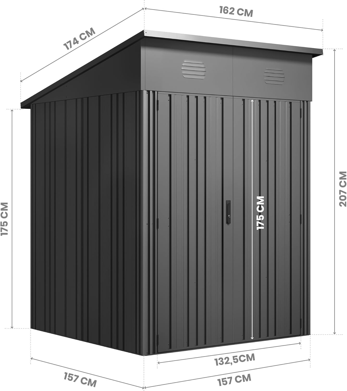 Hoggar - abri Pioneer - 162x174x207cm - métal, portes renforcées, serrure à clé, plafond robuste, 2,82m² - Y30