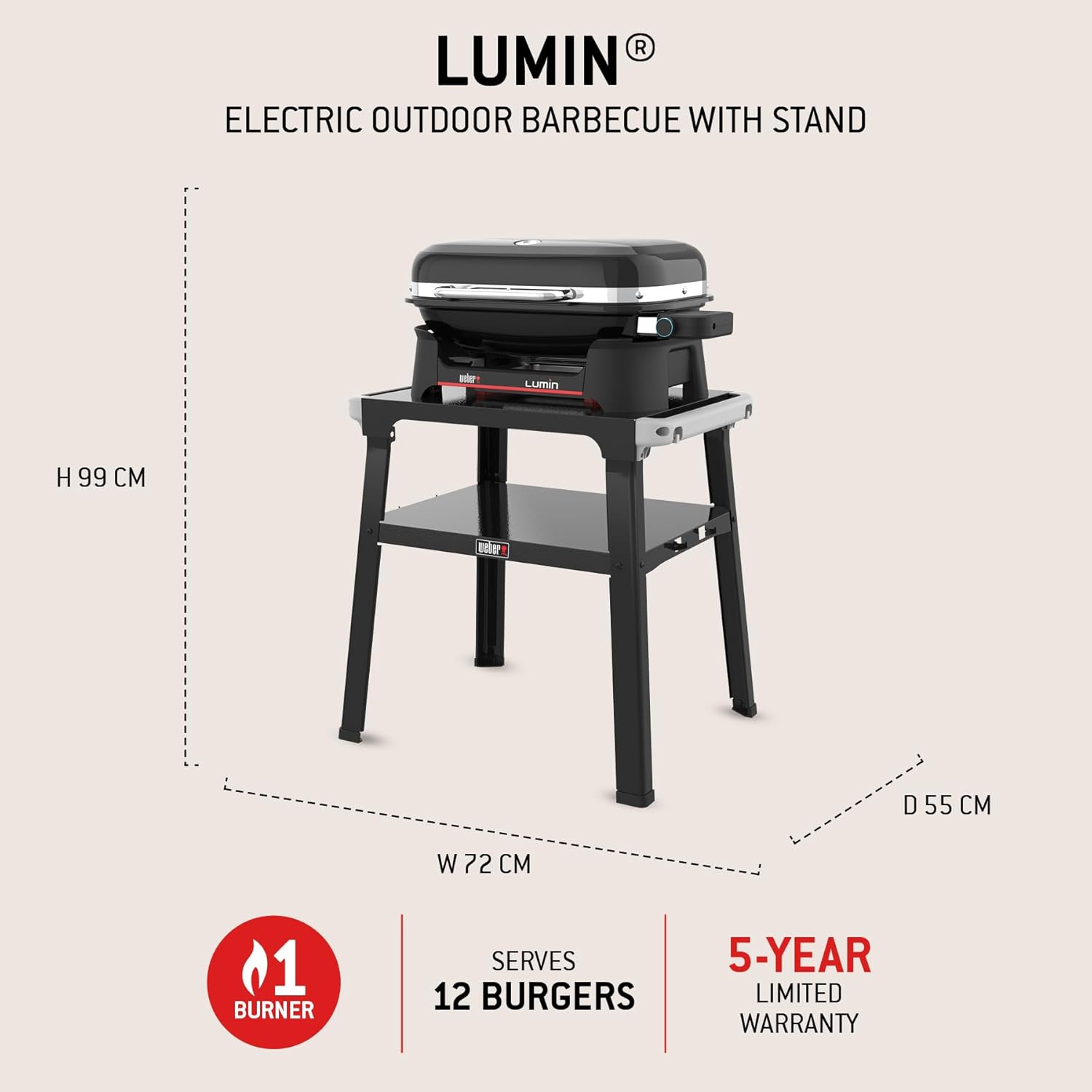Weber - Lumin série - 33x49 cm - barbecue électrique, fonte, thermomètre - 92010879