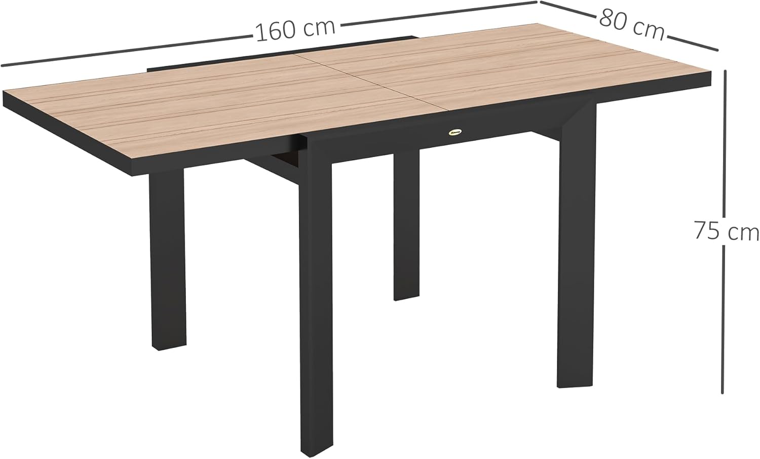 Outsunny - Table extensible aluminium - 80/160x80 cm - résistante, antidérapante, usage extérieur
