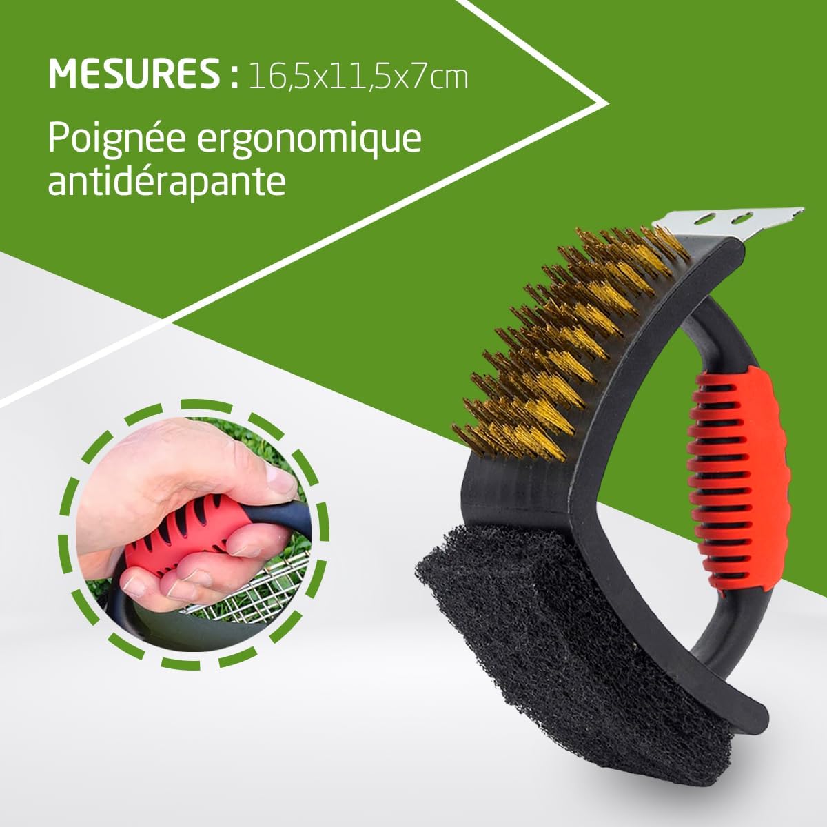 Amig - Fireplus 3 in 1 - 16,5x11,5x7cm - Brosse barbecue multifonction