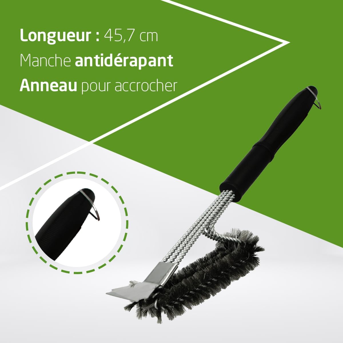 Amig - Fireplus 2 en 1 - 45,7 cm - Brosse inox et grattoir BBQ