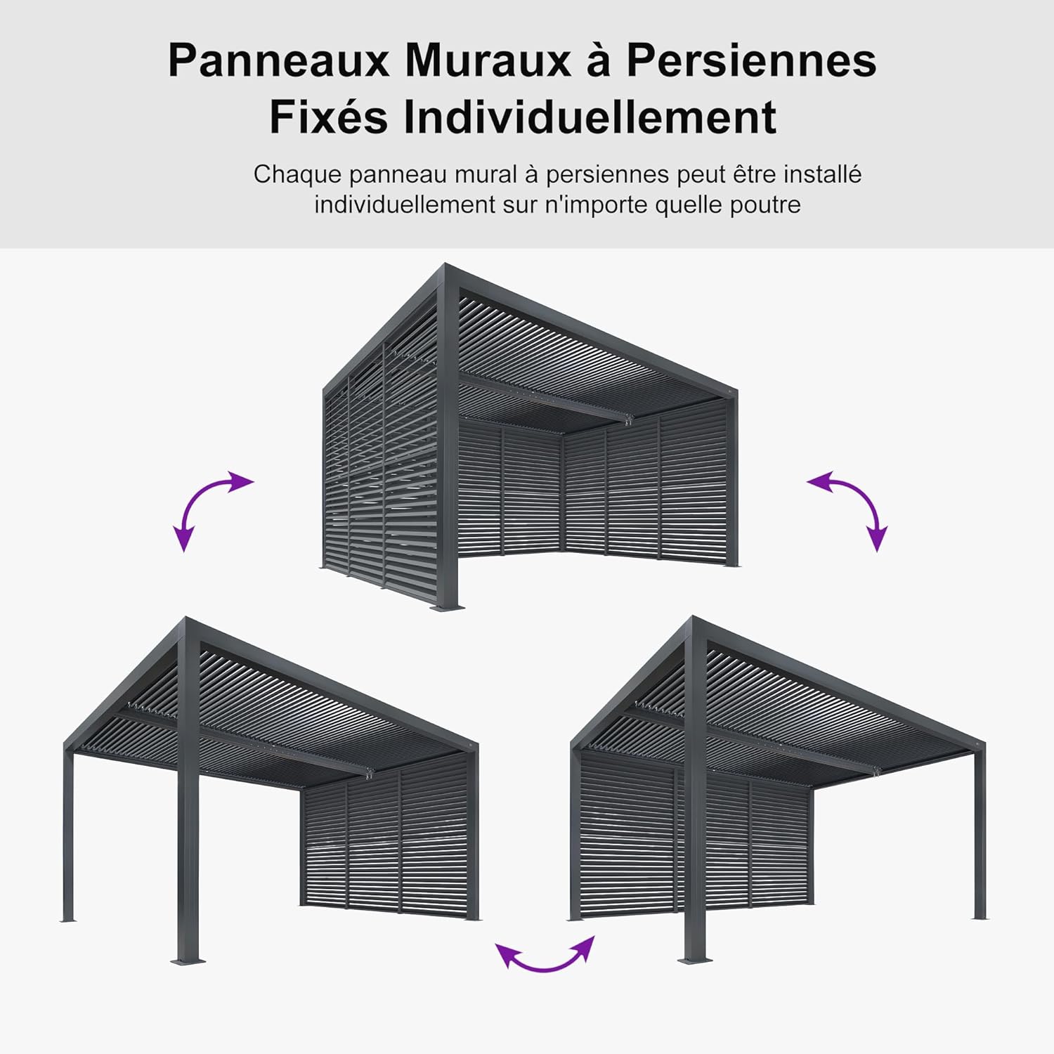 PURPLE LEAF - Pergola bioclimatique 4,6x3,3 m, alu, persiennes fixes