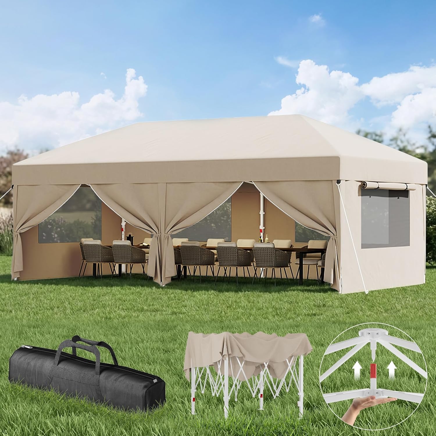 Devoko - Tonnelle pliante 3x6m - fenêtre moustiquaire, imperméable, UV50+