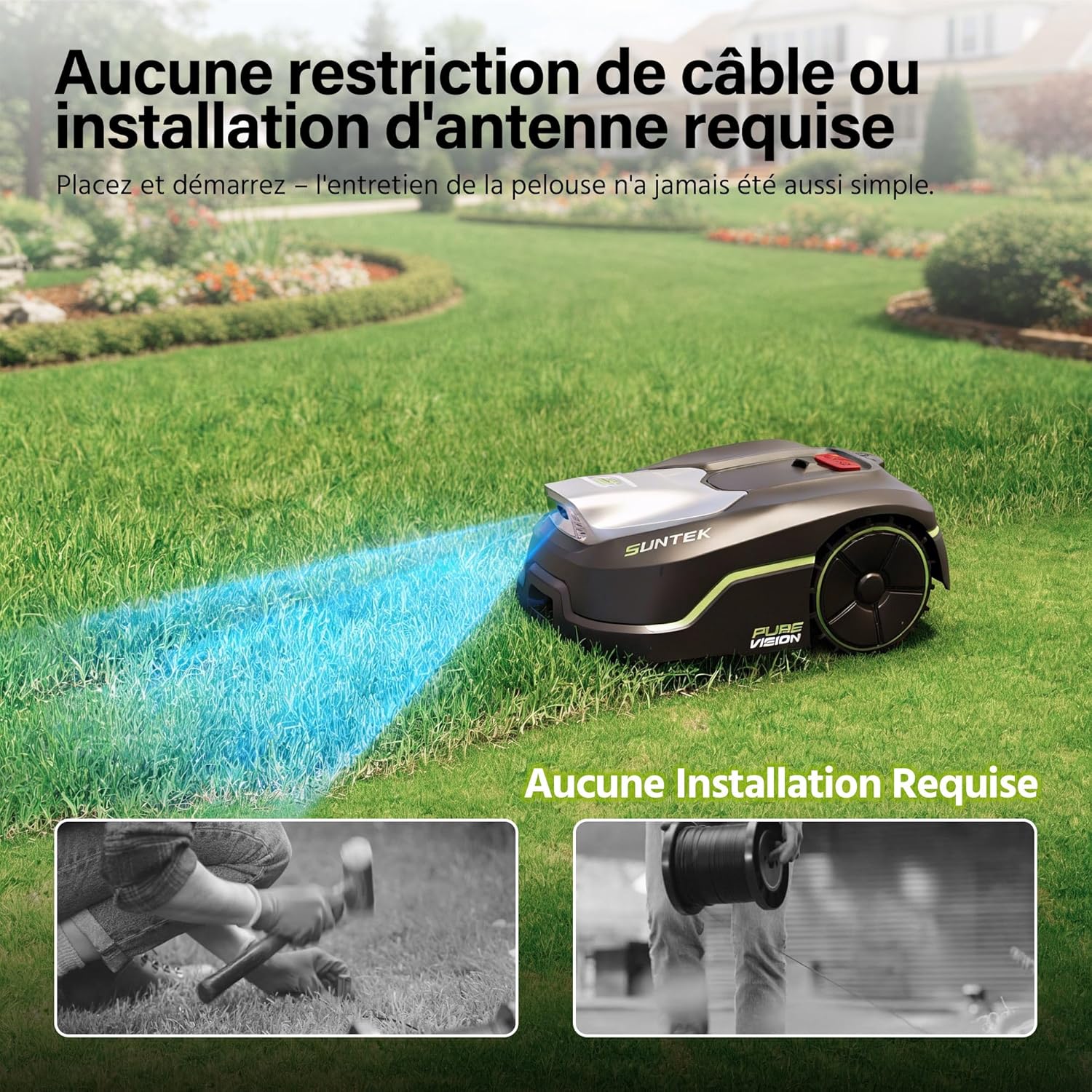 Suntek - Robot Tondeuse IA Caméra, 500m², pente 35°, IPX5, contrôle APP