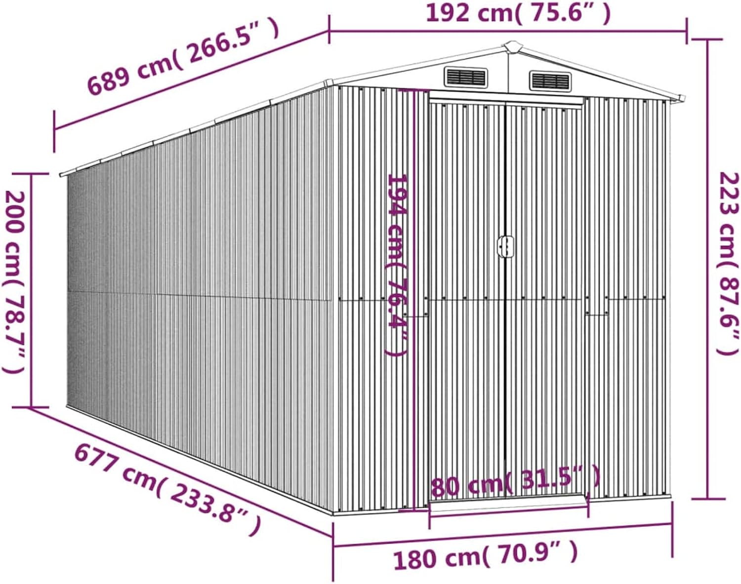 GuyAna Abri de Jardin Vert 192x689x223 cm Acier galvanisé,Abris de Jardin,Abri de Stockage pour Jardin,Abri d'outils de Jardin