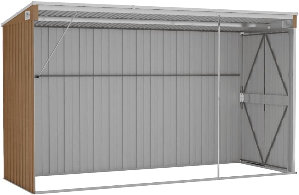 vidaXL Abri de Jardin Mural Abri de Rangement d'Outils Rangement d'Equipement de Jardin Extérieur Marron 118x288x178 cm Acier Galvanisé