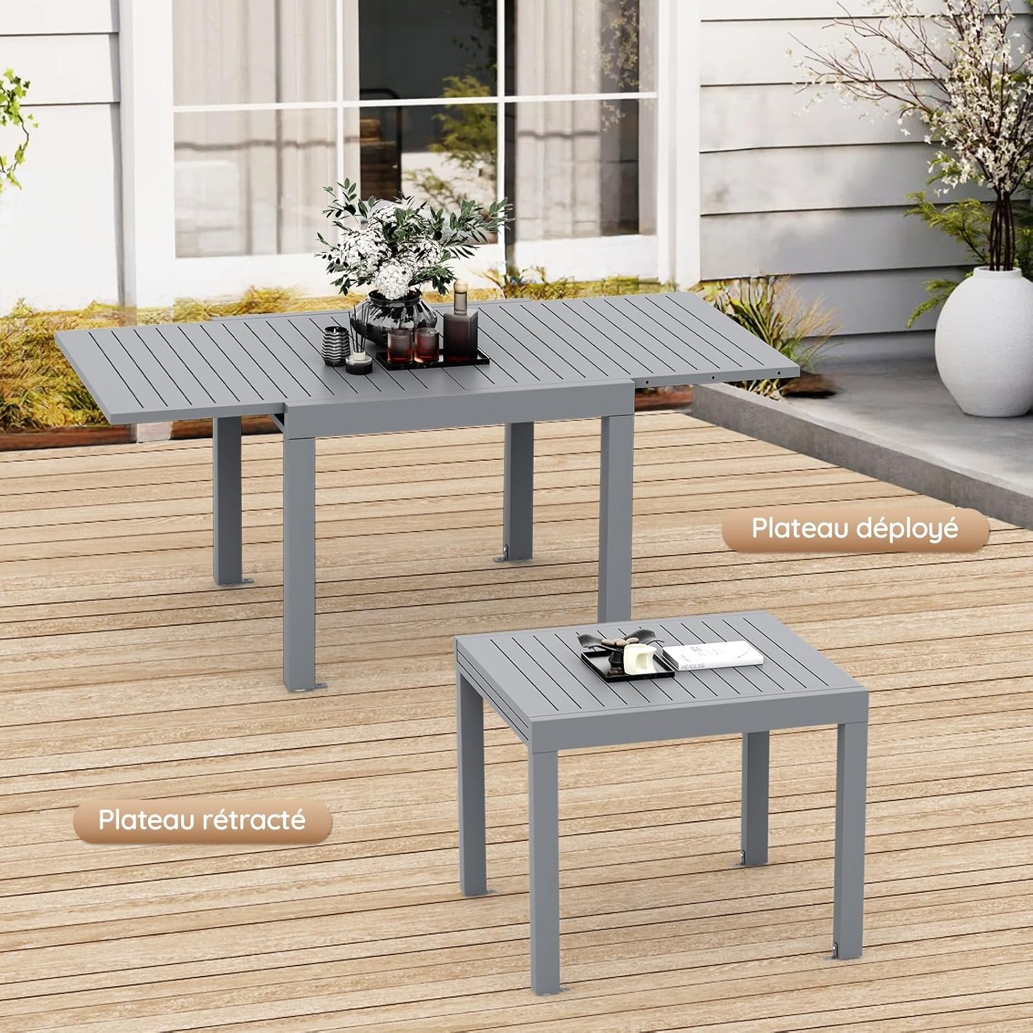 Devoko - Table extensible - 80/160x80x75 cm - aluminium, extérieur, résistante intempéries