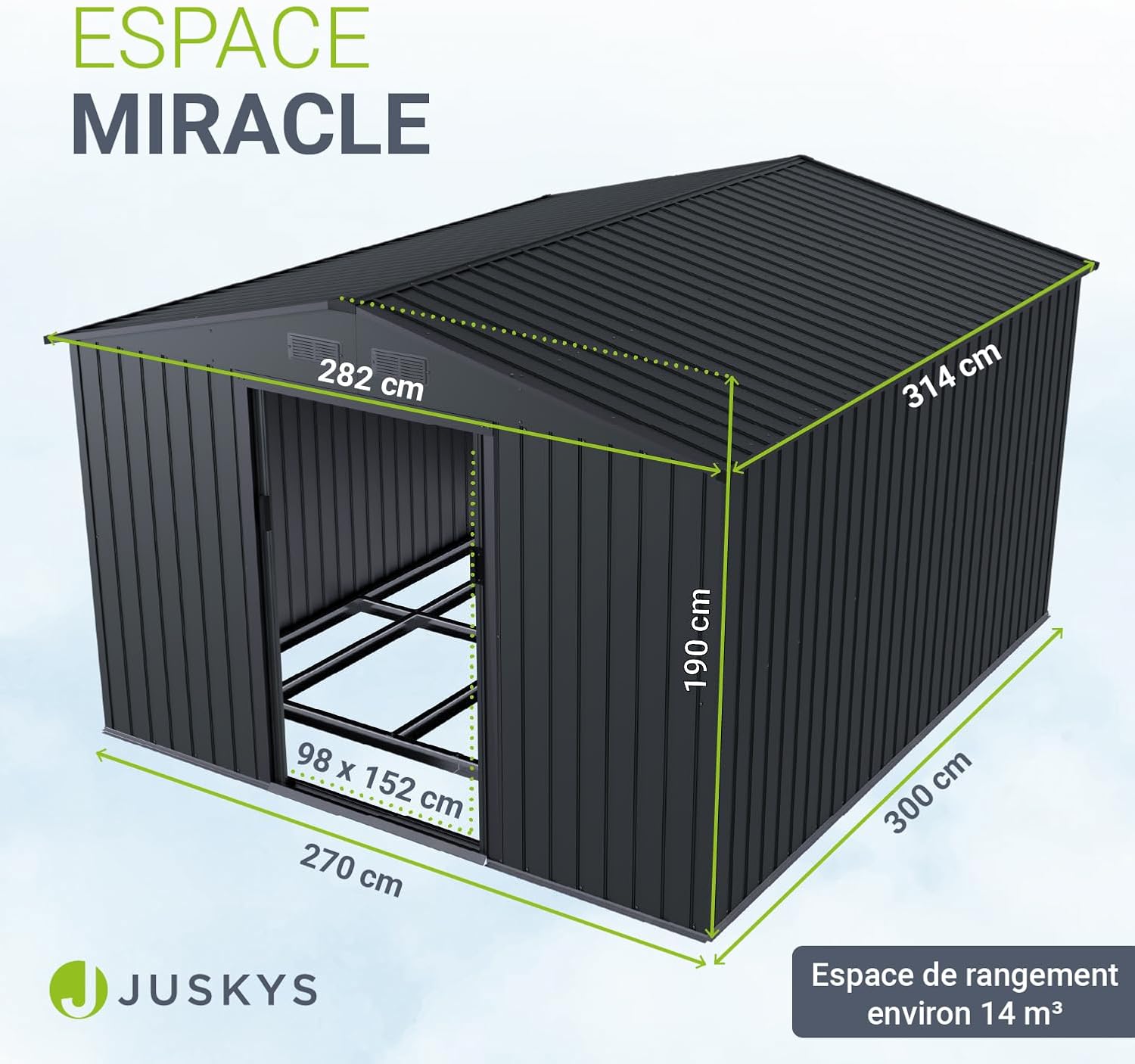 Juskys - abri métallique XXL - grand format - porte coulissante, cadre, verrou