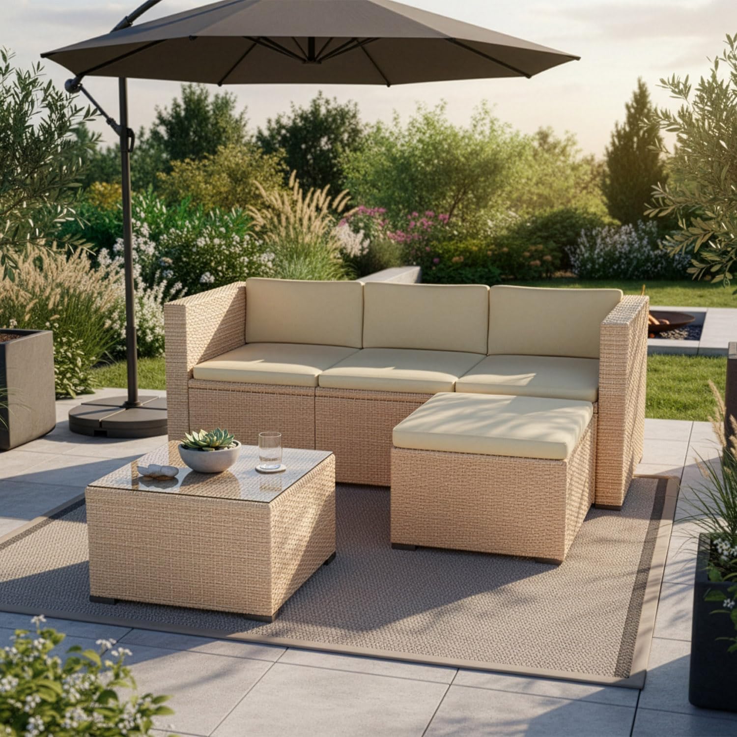Juskys - Punta Cana M - canapé, tabouret, table, coussins - pour 3-4 personnes