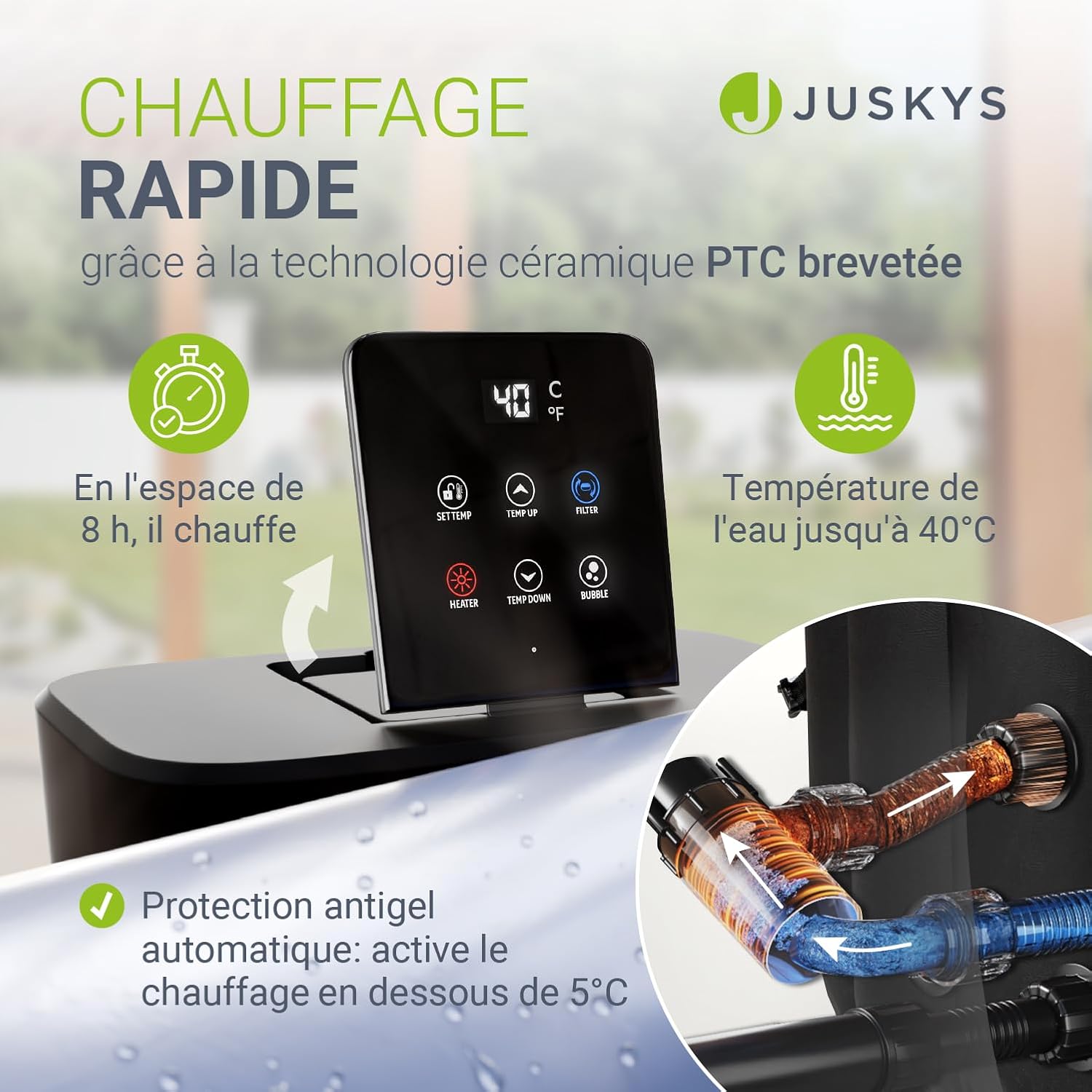 JUSKYS® Bain à remous SpaLuxe – Structure extérieure, 130 Buses, Puissance Totale 3000 W, modèle Gris/Bleu