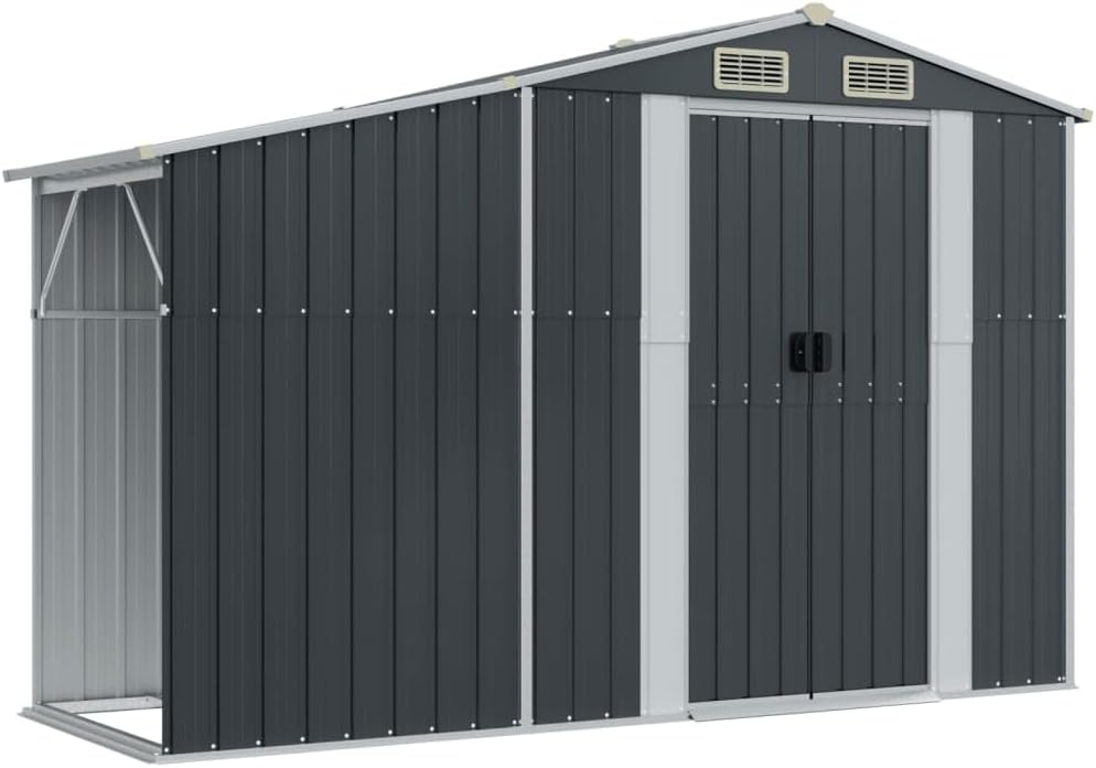 vidaXL Abri de Jardin, Cabane à Outils avec Poignées, Remise à Outils avec Toit Inclinable, Abri de Rangement Patio, Anthracite 277x192,5x179 cm Acier Galvanisé