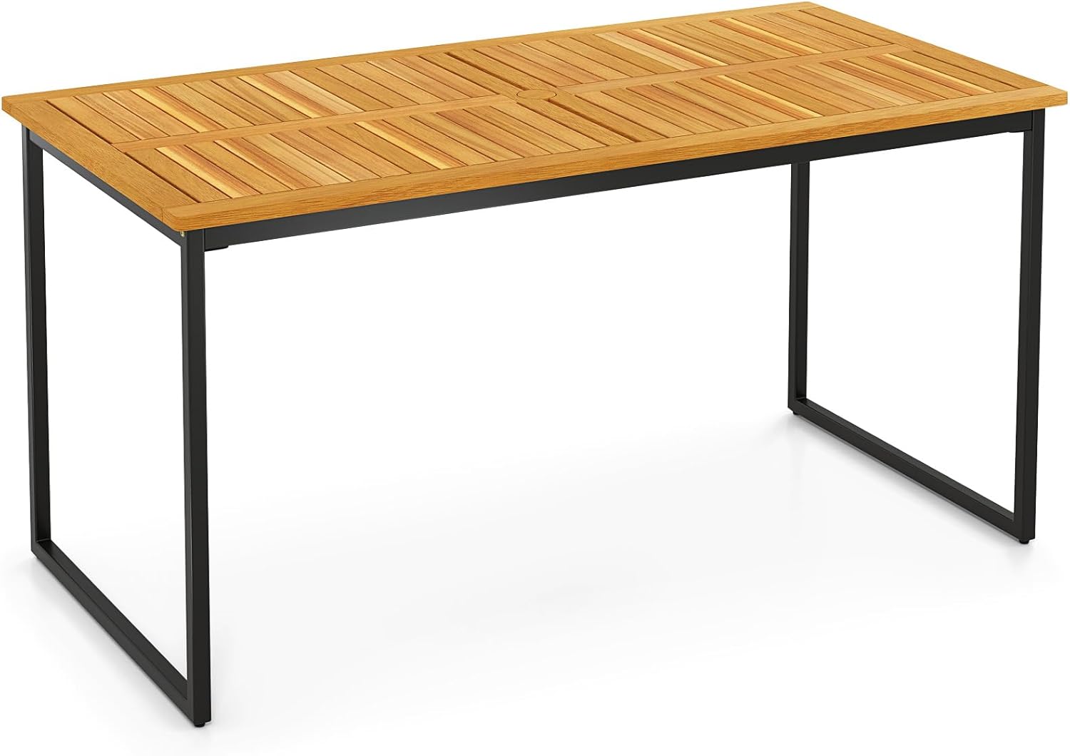 GOPLUS - Table jardin 140x70x73 cm - bois acacia, 6 pers, parasol