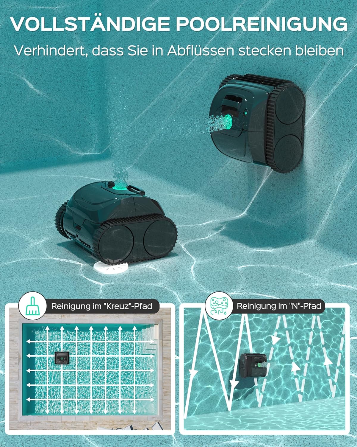 WYBOT - C1-Plus Robot Piscine Sans Fil - Nettoyage 4-en-1, Paroi & Ligne d'eau, 160min/160m², Navigation Intelligente, A
