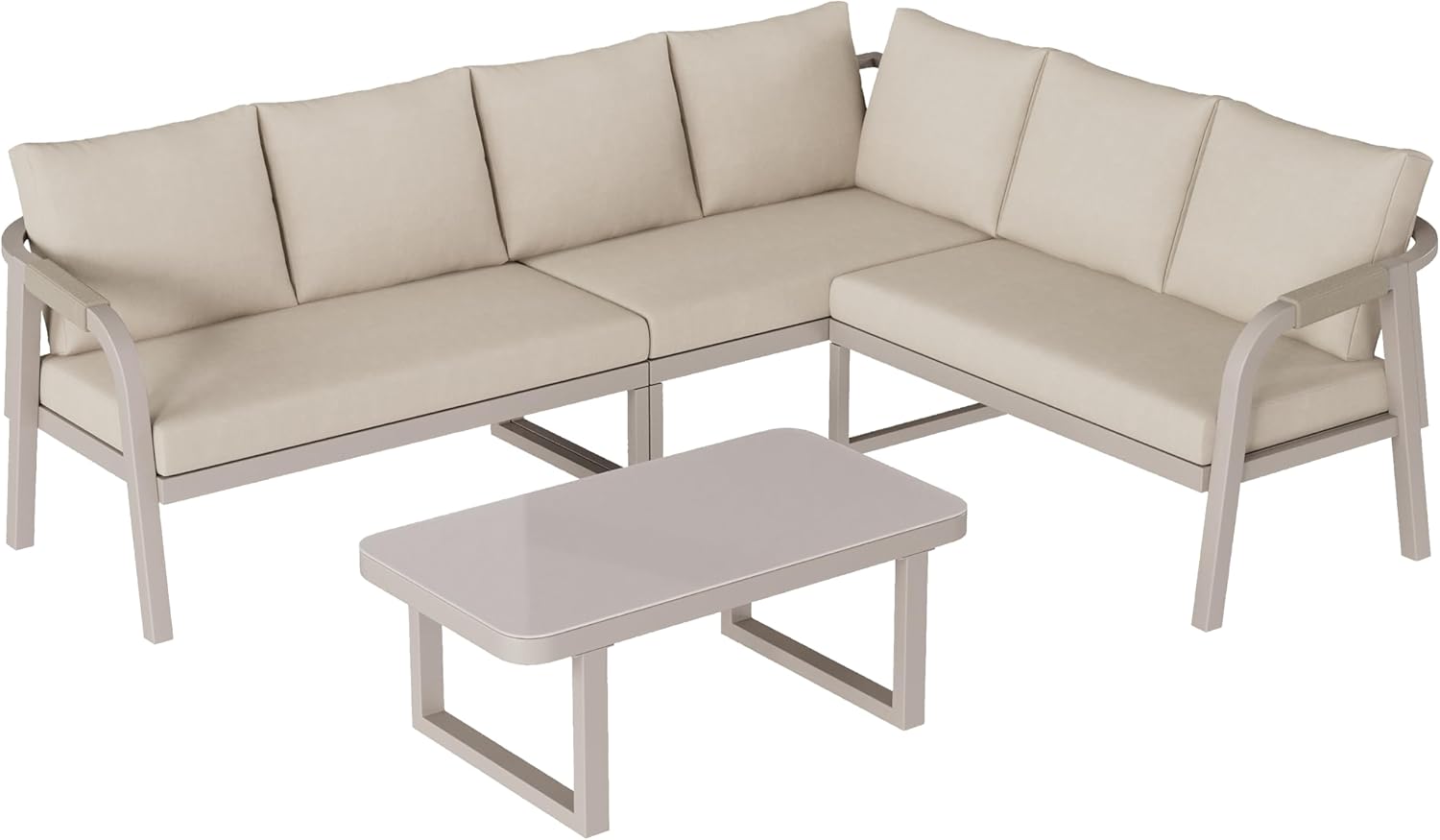 Sapgaks - Salon de jardin série G-Beige, acier galvanisé, 5-6 pers, tressé G-Beige