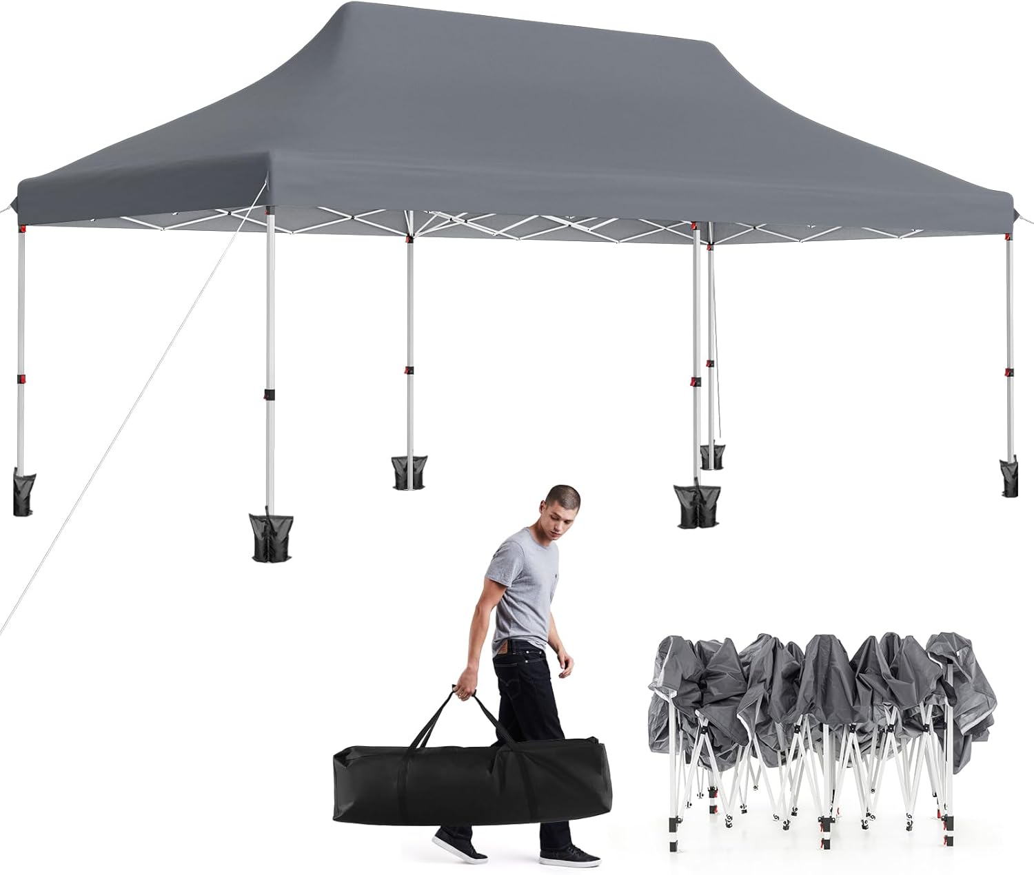 GOPLUS - Barnum pliant 3x6m, imperméable, sac transport, gris