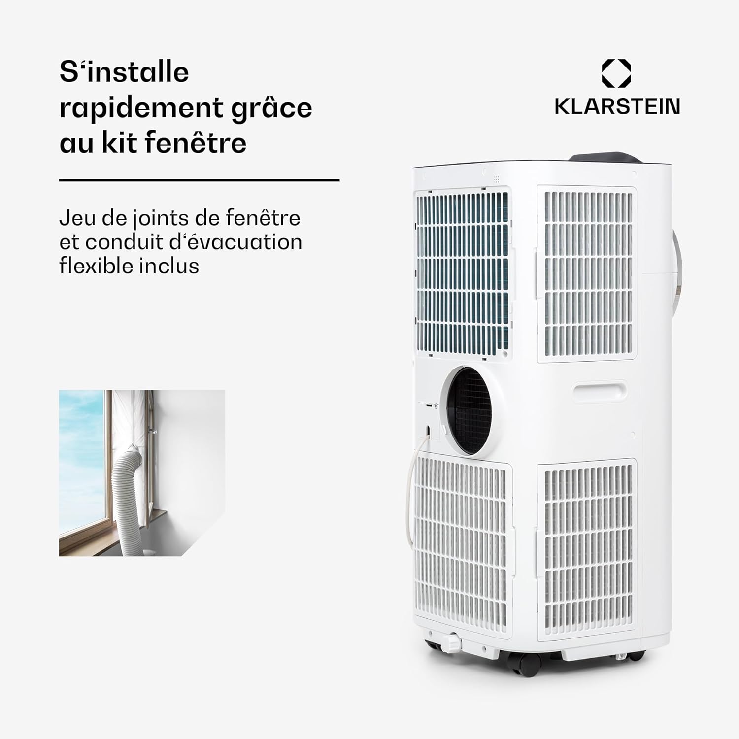 Klarstein Kraftwerk Smart 10K Climatiseur Mobile - 10,000 BTU, 29-49 m², Silencieux 50 dB, App & Alexa, Déshumidificateur 23 l/h, Ventilateur 440 m³/h, Télécommande, Kit Fenêtre Inclus, Blanc