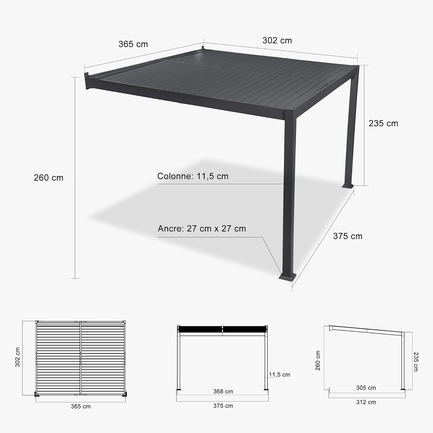 PURPLE LEAF - Pergola adossée 3x3.65m aluminium lames orientables durable