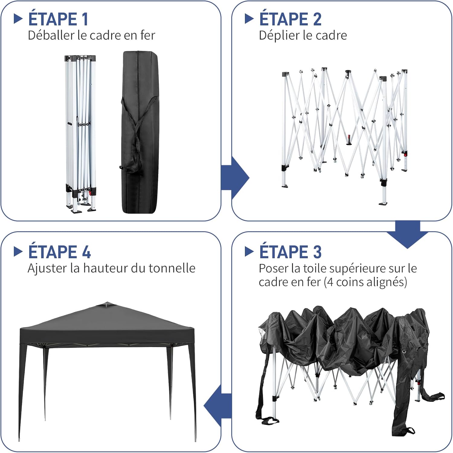 LEADZM - tonnelle pliable 3x3m, imperméable, UV 50+, accessoires, Noir-évent