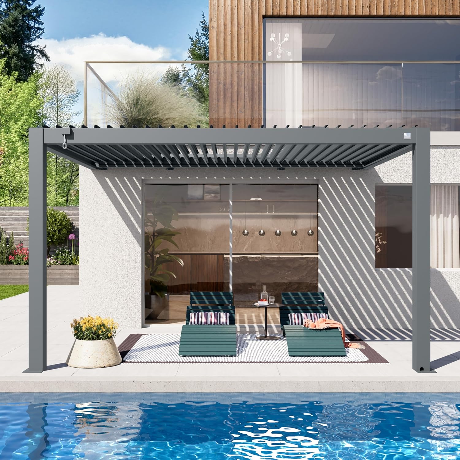 PRIMEYARD - Pergola adossée série - 3x4m - aluminium lames orientables
