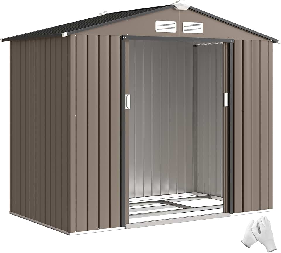 Outsunny - Abri de jardin métal 2,77 m², 213x130x185 cm, porte coulissante, marron