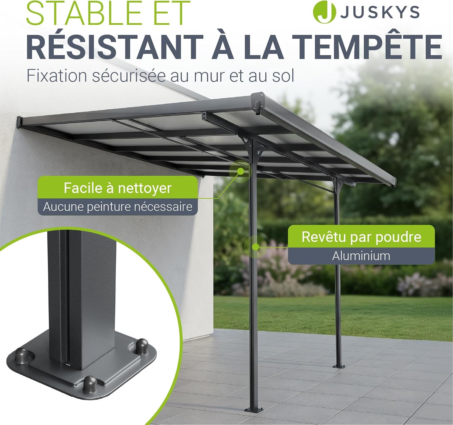 Juskys - Borneo - 3x3 m - Toit terrasse alu, plaques transparentes