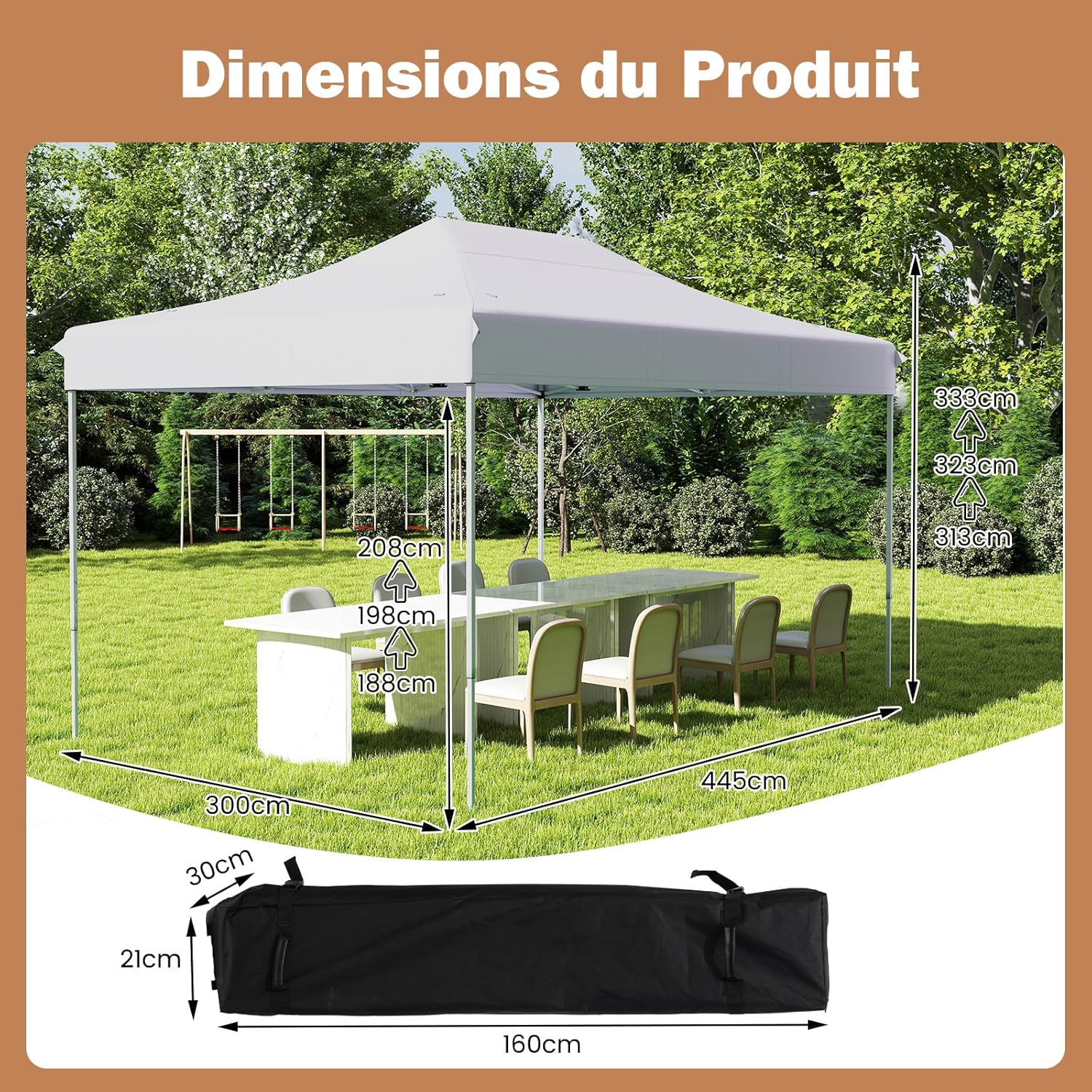 GOPLUS - Tonnelle pliante 3x4,5m - imperméable, réglable, sac inclus
