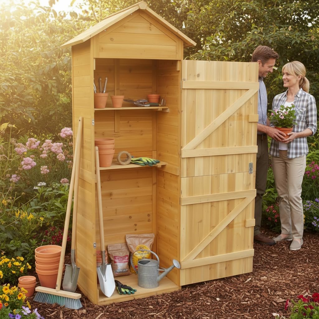Melko - abri de jardin XXL - 79x49x190 cm - bois, toit pointu, armoire