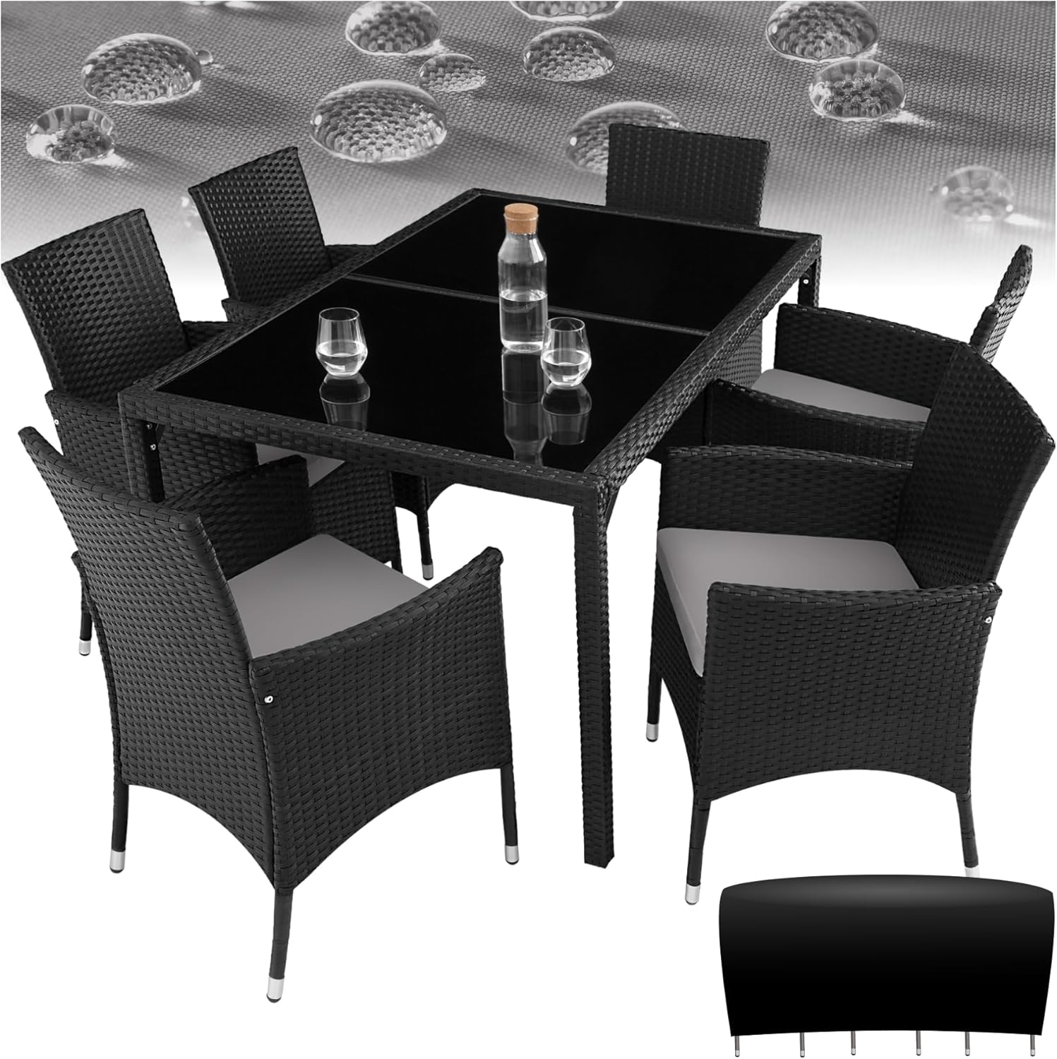 tectake - salon de jardin poly rotin, table et 6 chaises, UV résistant